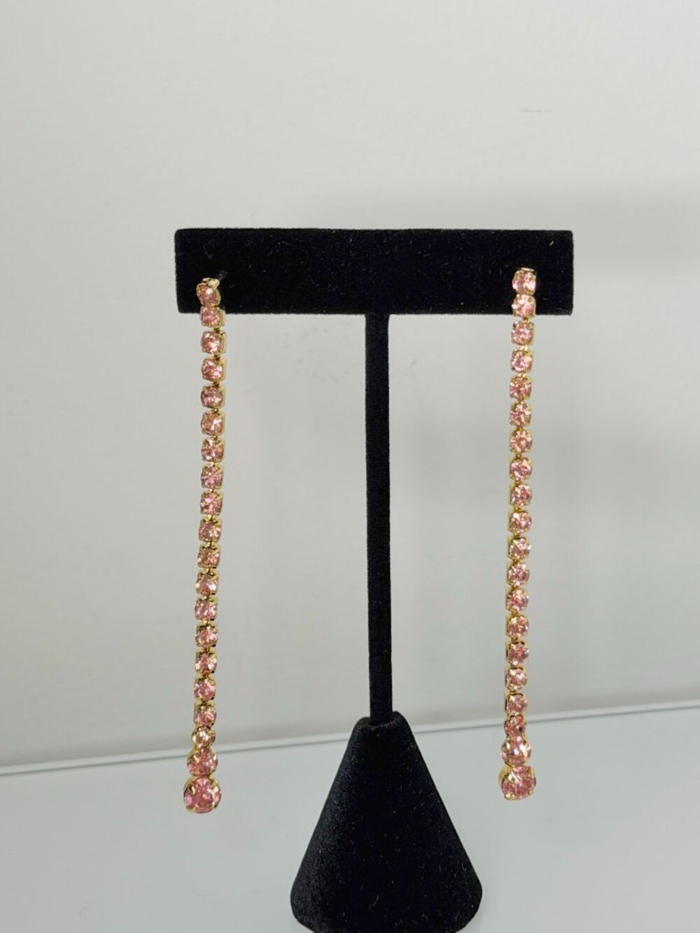 Rose Gold Crystal Waterfall Earrings Pink Crystal Statement Dangle Jewelry